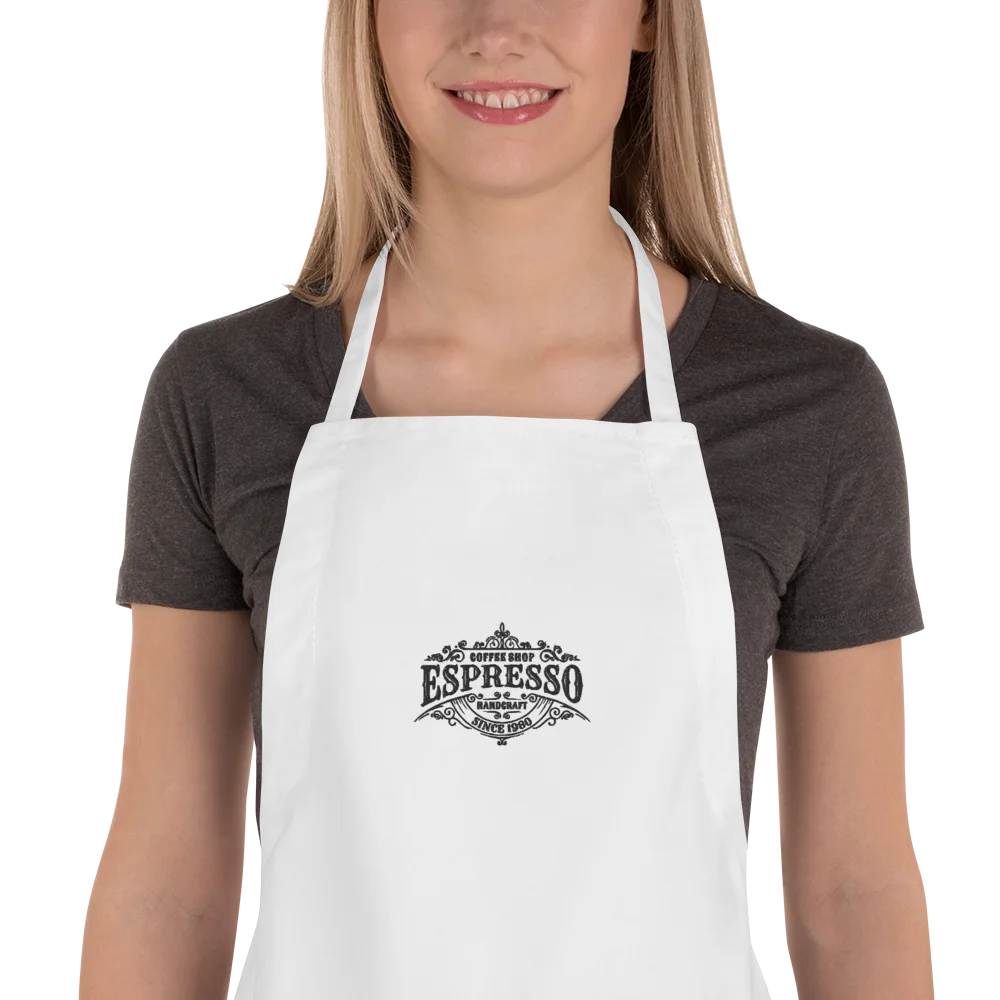 Vintage Espresso Coffee White Apron – Embroidered Café Barista Kitchen Apron product image (1)
