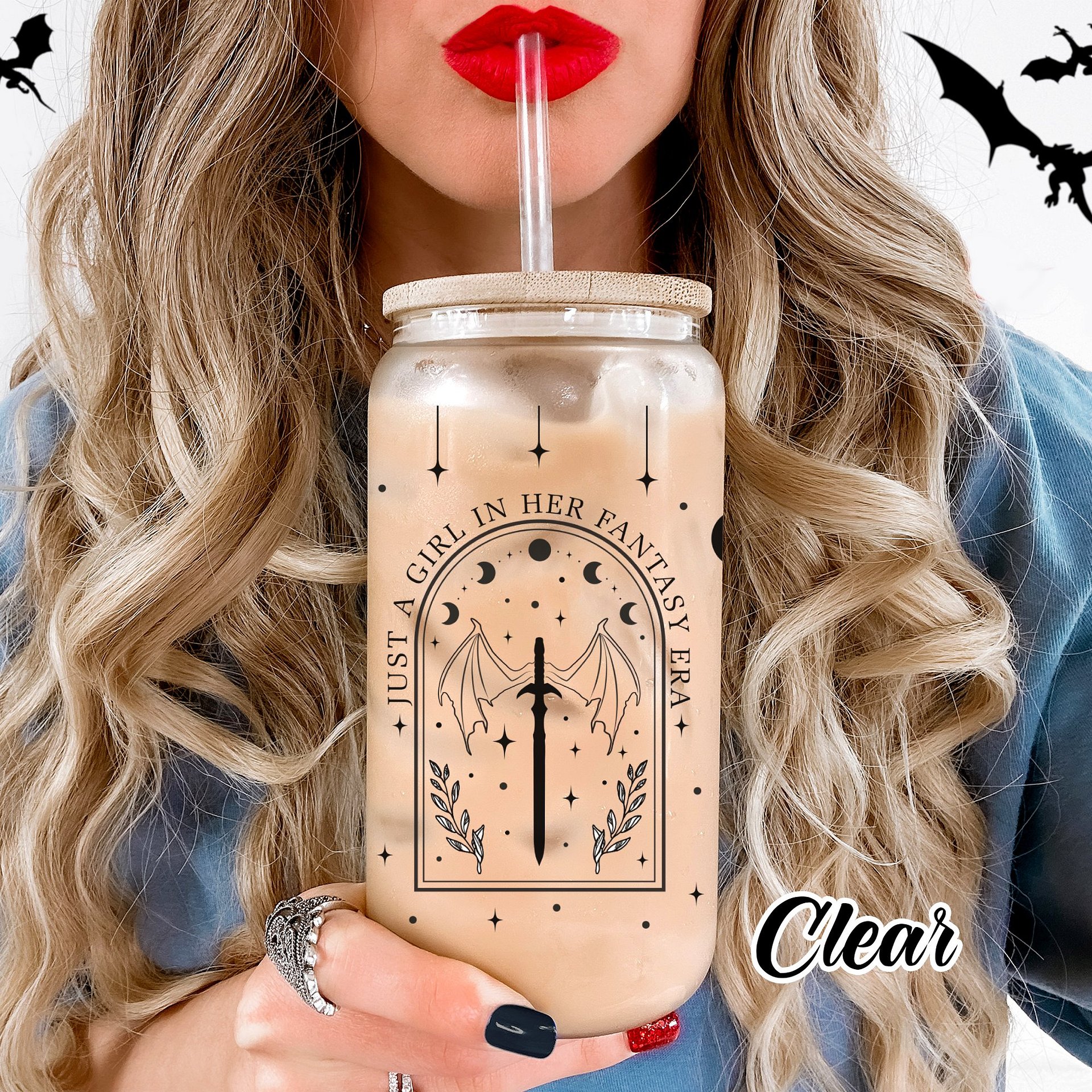 In Her Fantasy Era Romantasy Girlie Smutty Bookish Reader 16oz Glass Cup Sublimation Wrap SVG PNG, Tarot Book Tropes, Digital Download product image (3)