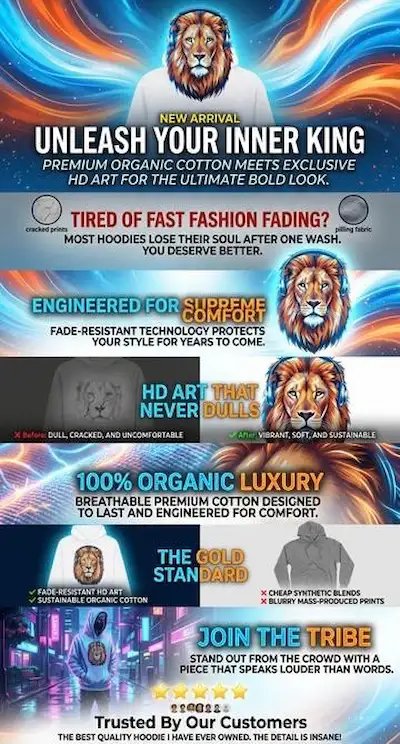Majestic Neon Lion | Organic Premium Hoodie product image (8)