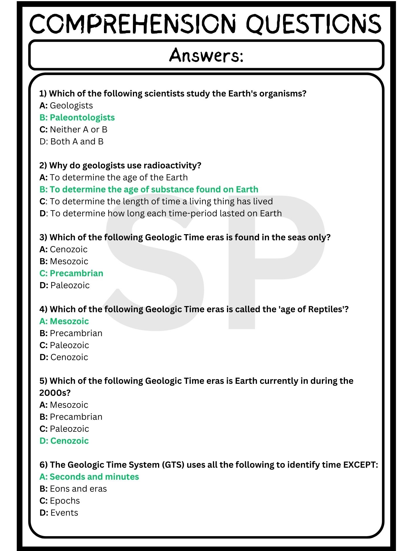 geologic time scale reading comprehension| MULTIPLE-CHOICE QUIZ & ANSWER KEY product image (4)