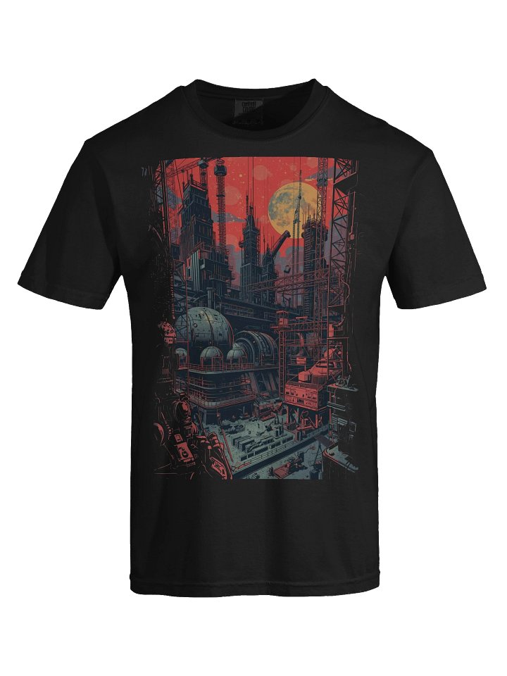 Retro Sci‑Fi Industrial Cityscape Heavyweight T-Shirt product image (2)
