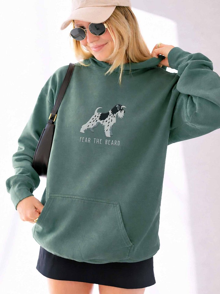 Fear the Beard Premium Hoodie (Embroidered) of a Miniature Schnauzer(Parti Black & White) product image (2)