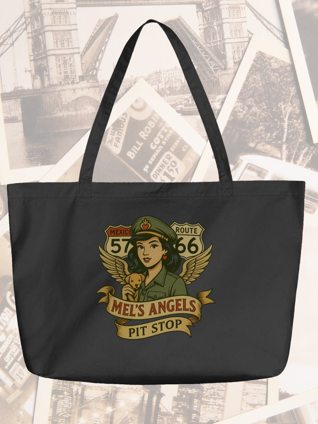 Mel’s Angels Pit Stop Organic Cotton Tote Bag – Eco-Friendly Large Capacity Grocery & Travel Bag product image (1)