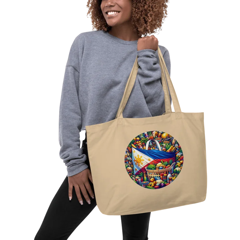 FILIPINO MARKET TOTE: VIBRANT GROCERIES MOSAIC BAG VERSATILE USE (ONE-SIDED), ORGANIC CREAM WIDE TOTE BAG product image (3)