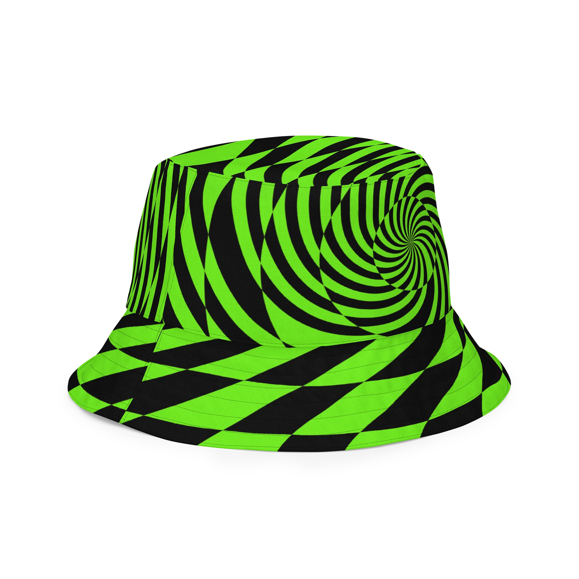Psychedelic Spirals Rave Reversible Bucket Hat, Trippy EDM Festival Accessory, Black Neon Green Pink Checkers Techno Dance Party Fashion product image (10)