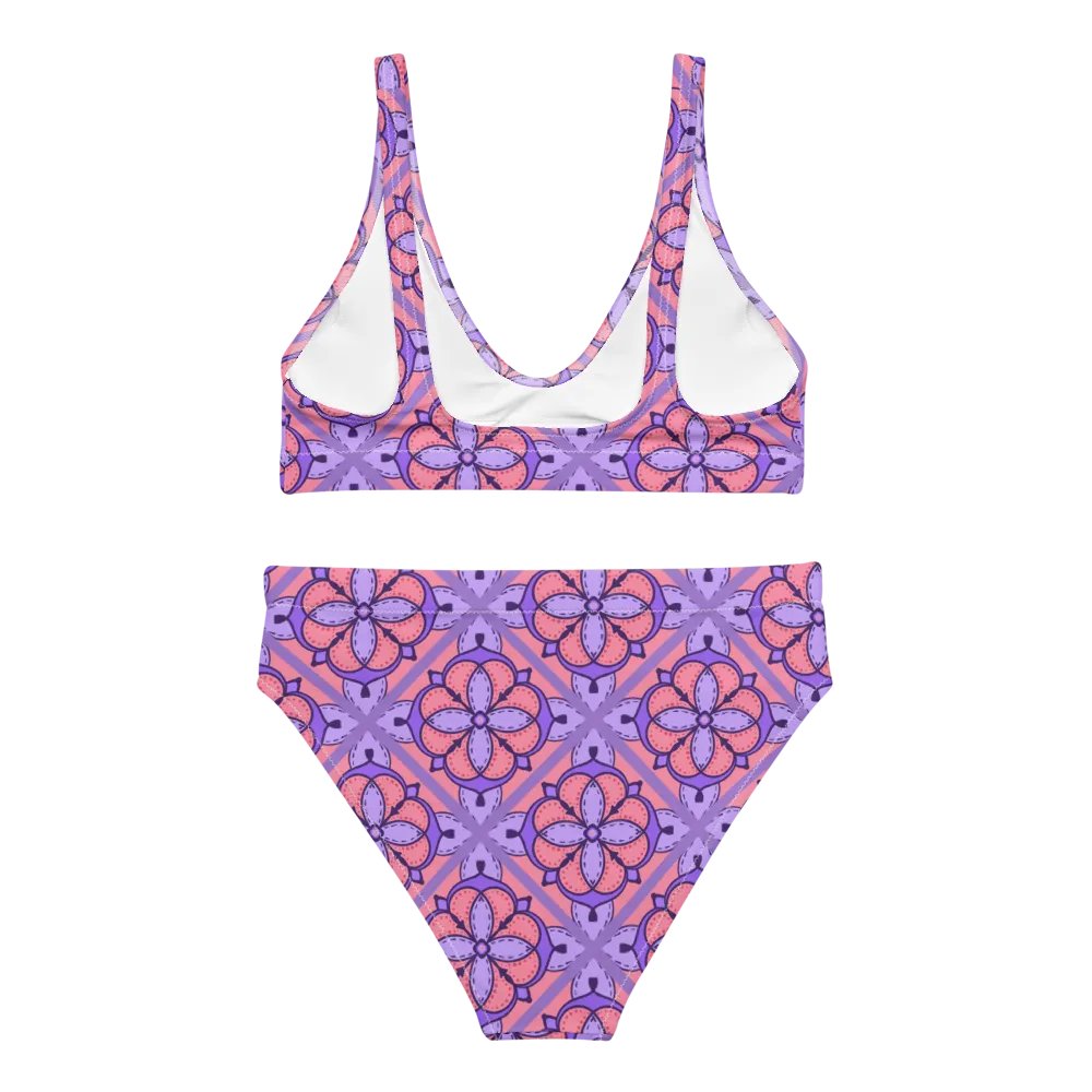 Peach and Lilac Symmetry Pattern High Waisted Bikini product image (3)