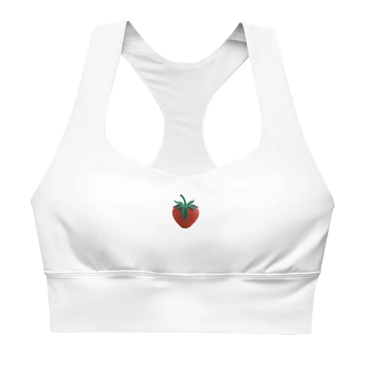 CozyAvocado Women's White Recycled Longline Sports Bra Strawberry #1 product image (1)