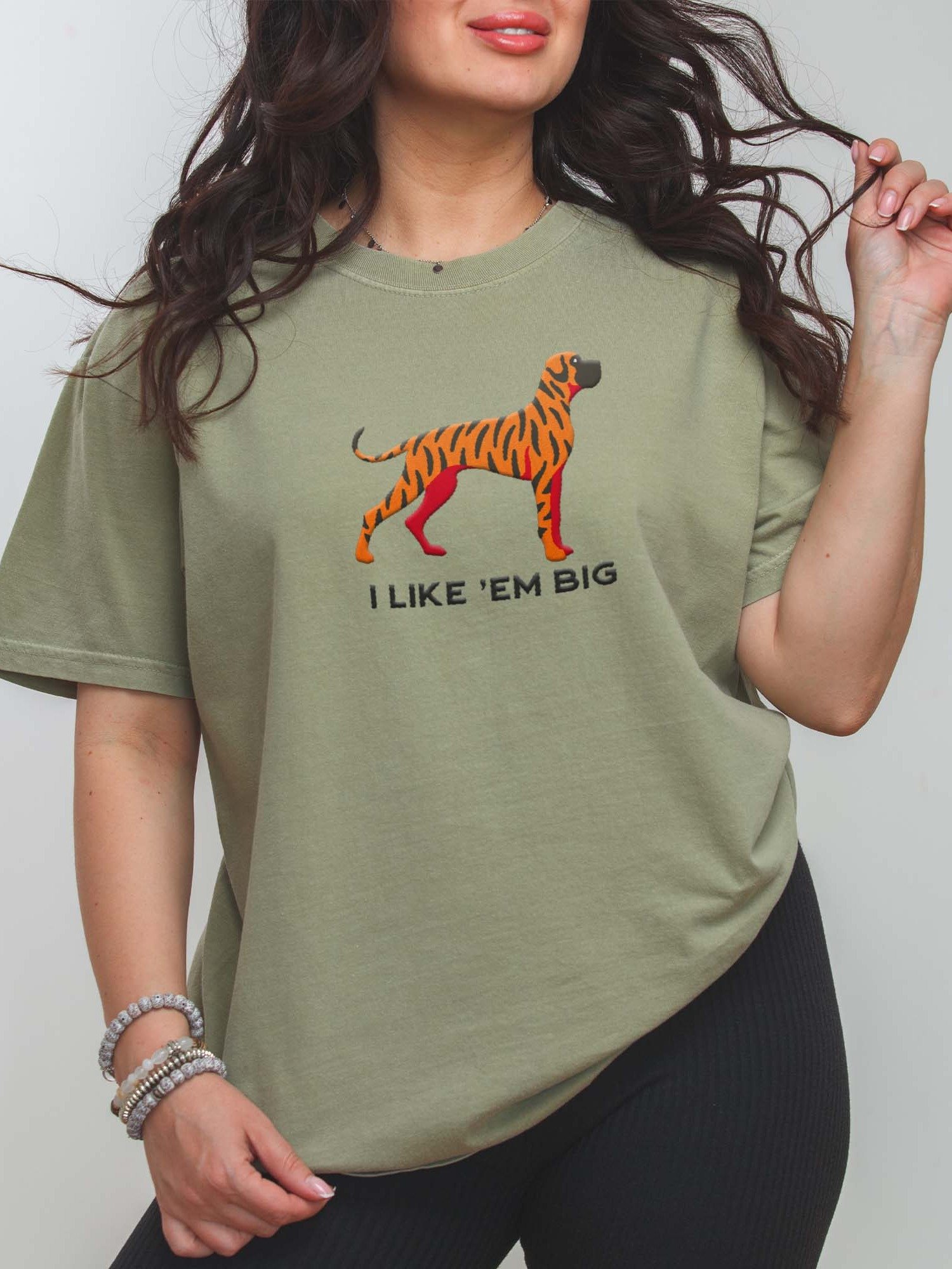 I Like 'Em Big T-Shirt(Embroidered) of a Great Dane(Brindle) product image (2)