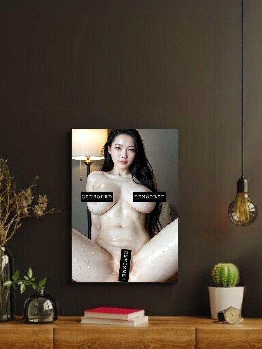 Asian Woman Long Black Hair Nude Spread Pose – Glossy 8x10 Metal Print product image (2)