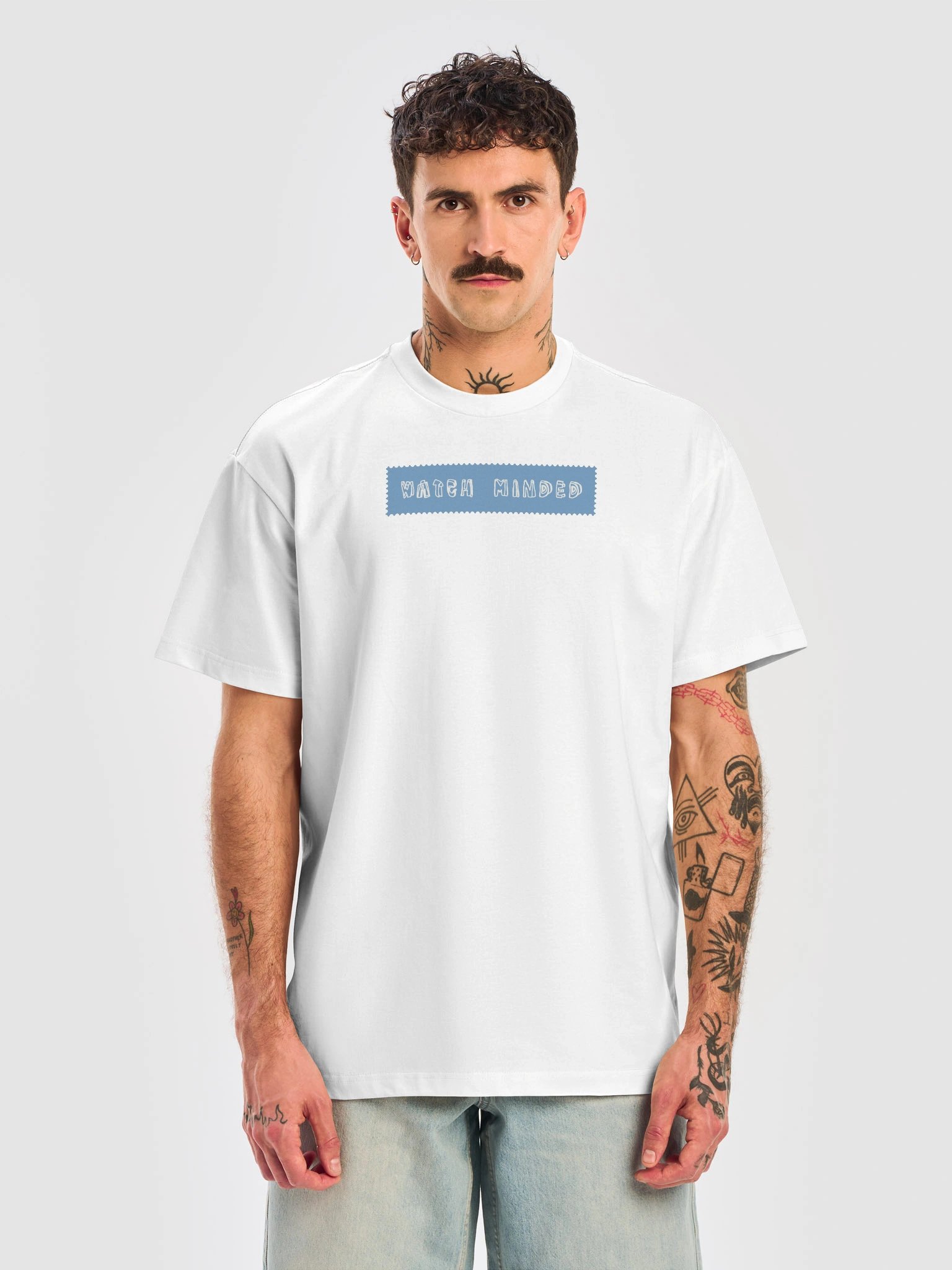 Relaxed Fit Heavy Cotton "Watch Minded Label" T-Shirt, White product image (1)