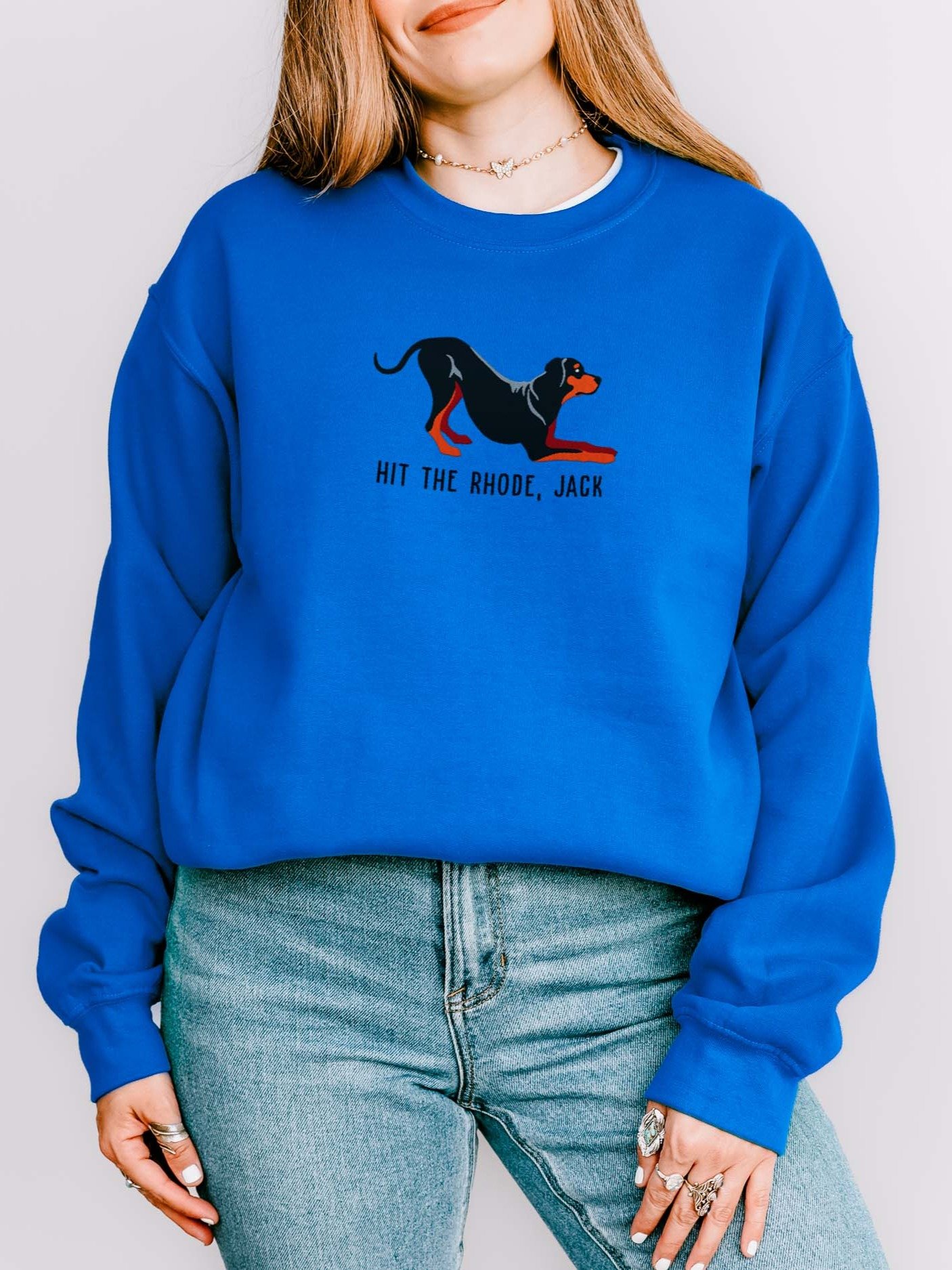 Hit the Rhode, Jack Sweatshirt (Embroidered) of a Rhodesian Ridgeback(Black & Tan) product image (2)