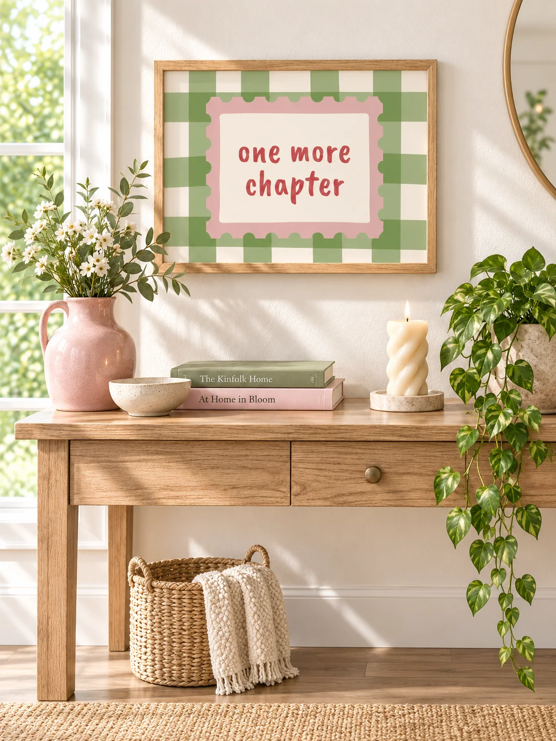 One More Chapter Print | Book Lover Wall Art | Retro Reading Quote | Pink Green Checkerboard Poster | Digital Download product image (9)