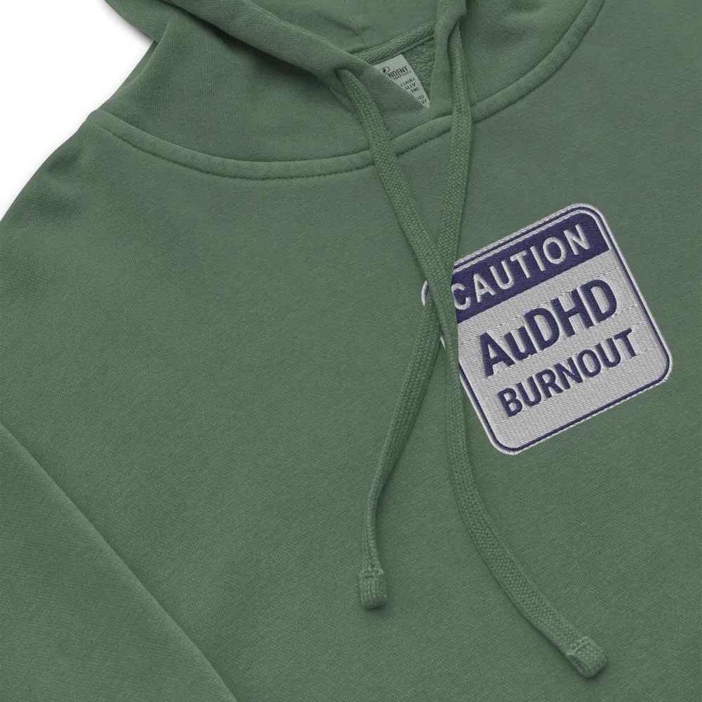 CAUTION: AuDHD BURNOUT embroidered pigment hoodie (navy design) product image (1)