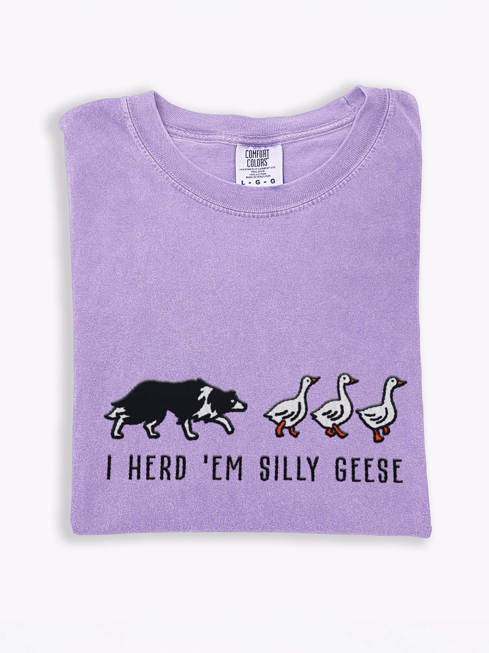 I Herd 'Em Silly Geese T-Shirt(Embroidered) of a Border Collie(Black & White) product image (1)