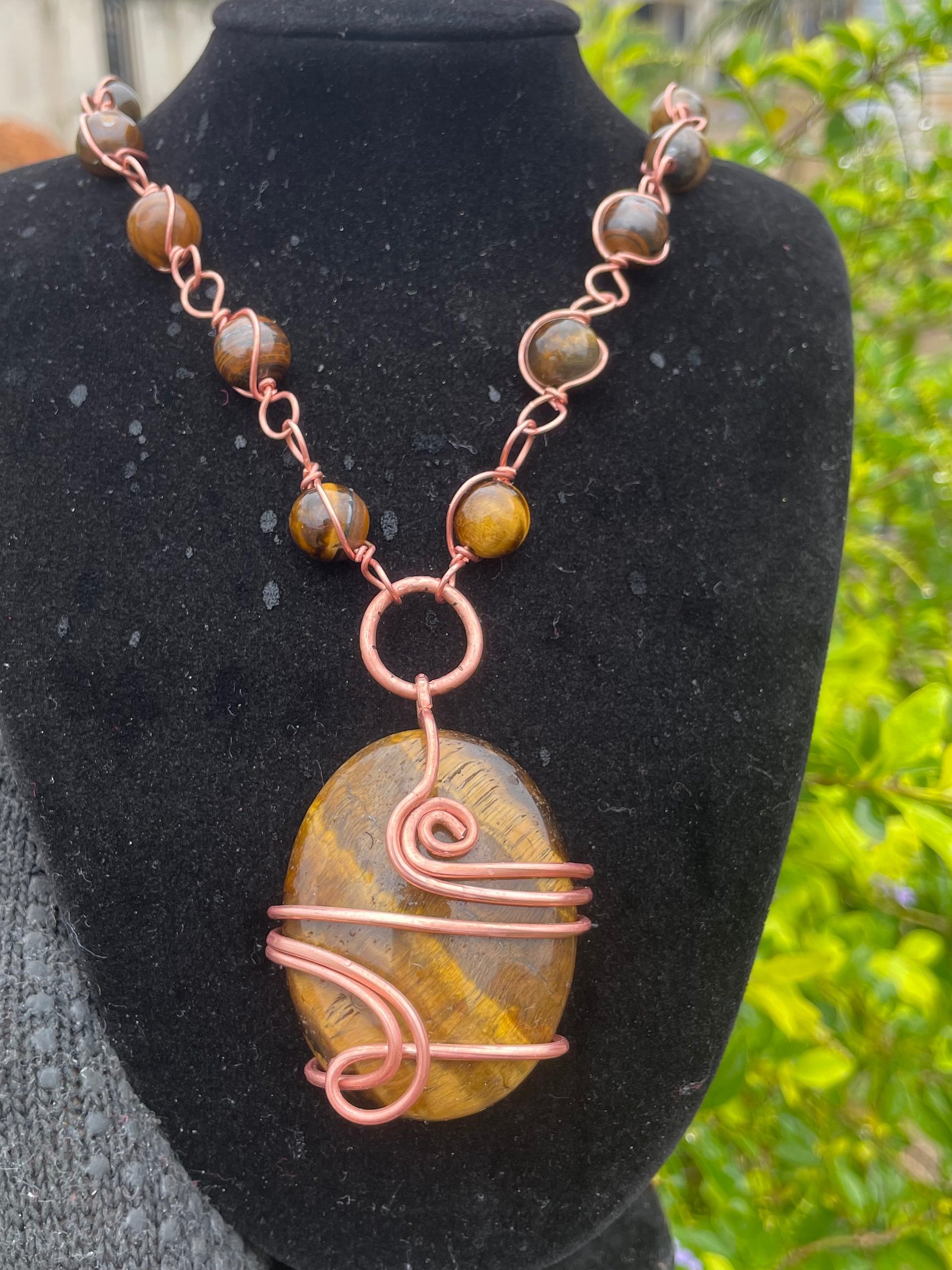 Luxury masterpiece Handcrafted Tiger Eye Copper Wire-Wrapped Statement Necklace product image (4)