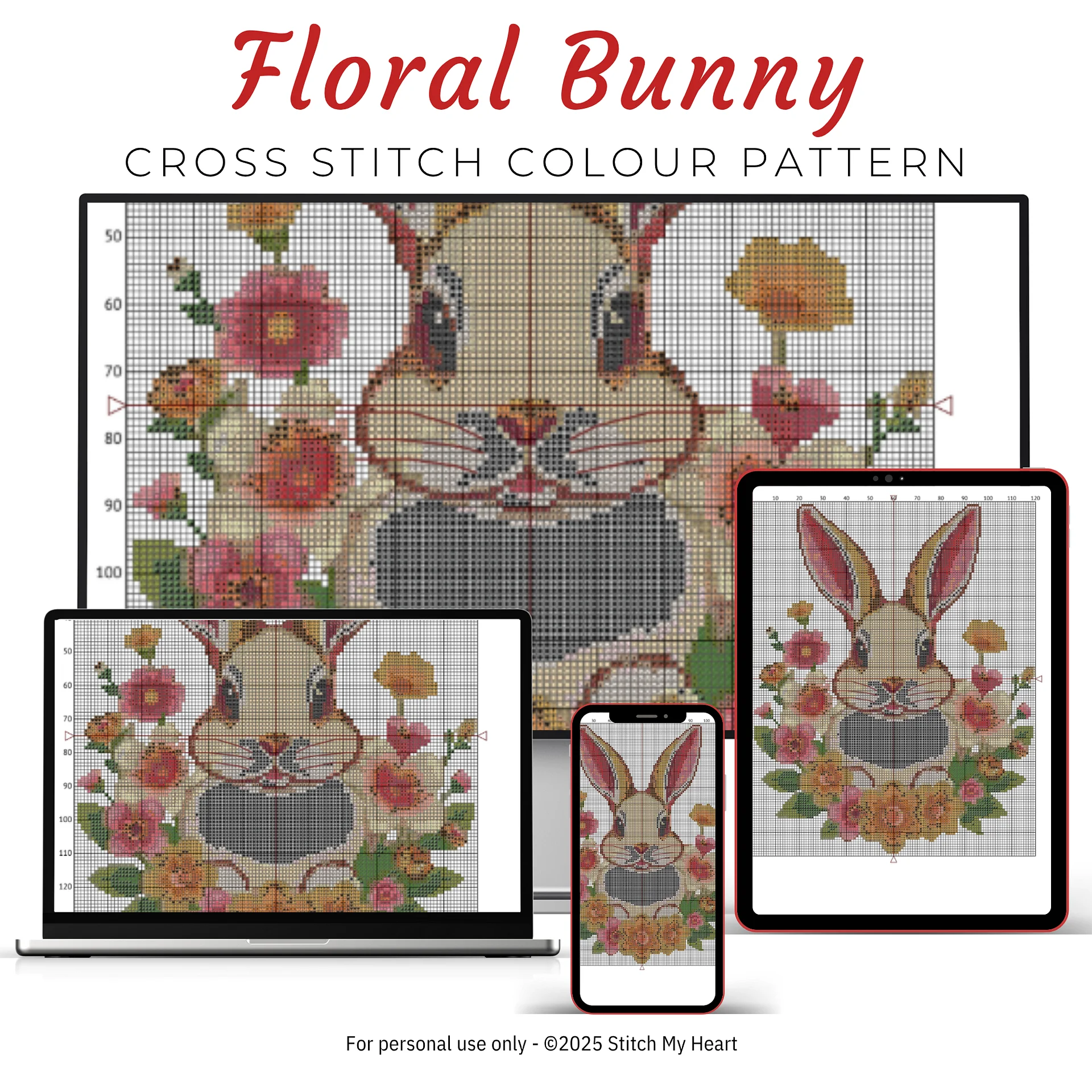 Floral Bunny Cross Stitch Pattern product image (3)