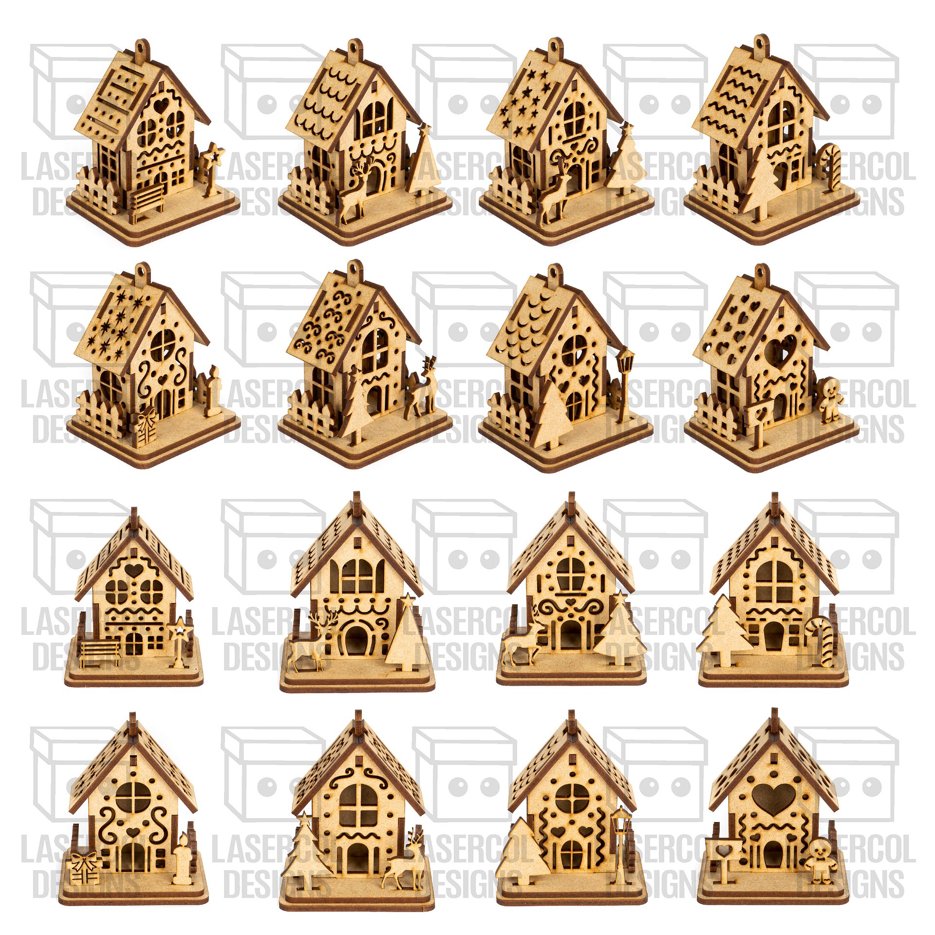 Christmas Houses Ornaments Boxes Set 2 (8 Houses Styles) - Laser Cut Files product image (3)
