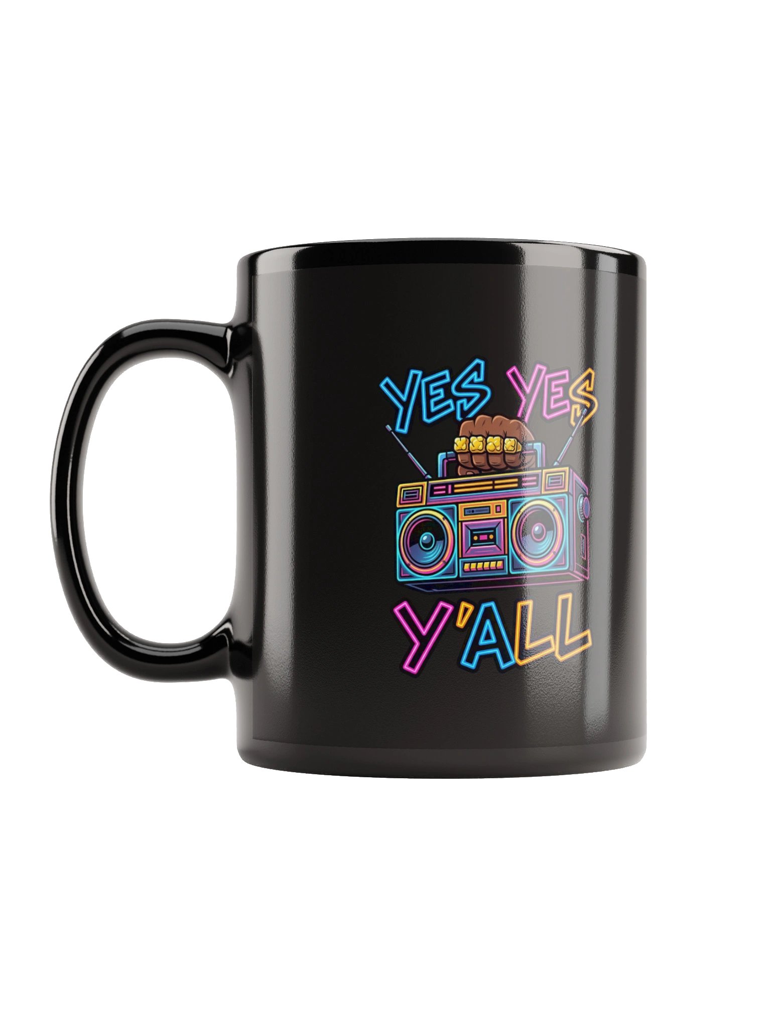 Yes Yes Y’all Hip Hop Mug – Black Boombox Coffee Cup for Rap Lovers product image (11)