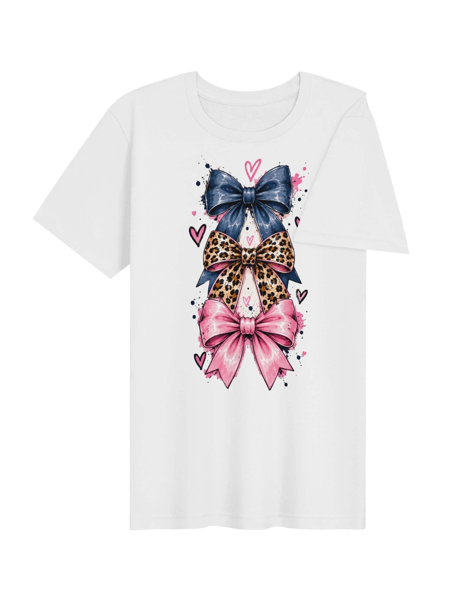 Ballfield Mom Bow Stack T-Shirt | Navy, Leopard & Pink Coquette Bow Tee product image (5)