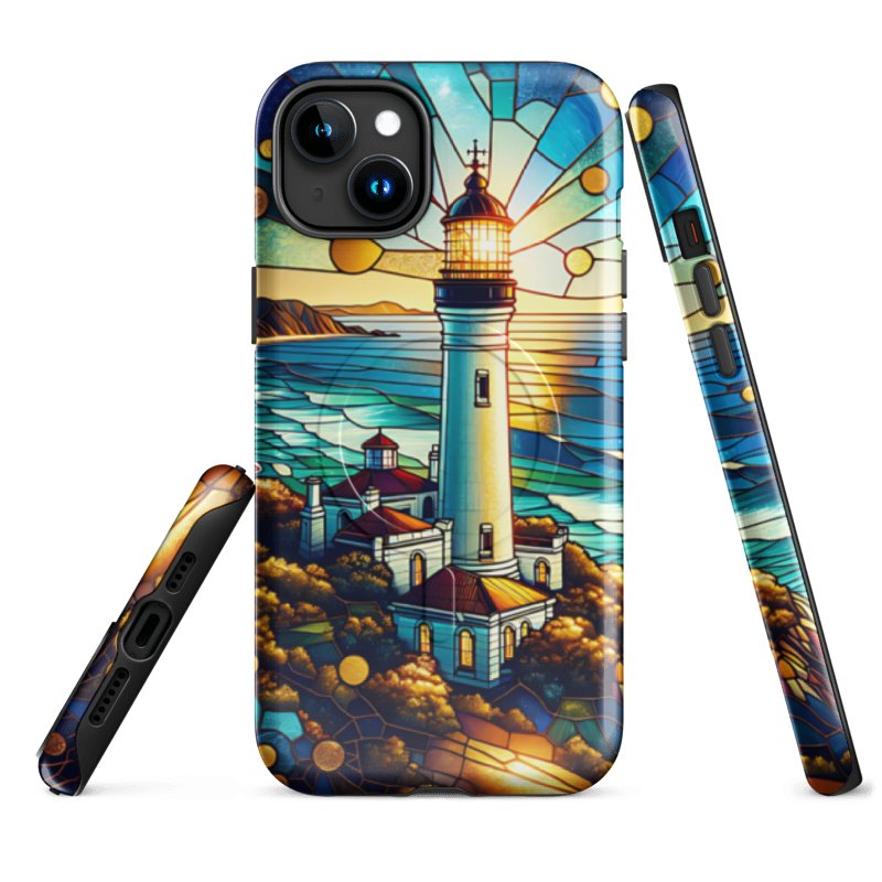 Coastal Lighthouse Stained Glass Tough Magnetic MagSafe® iPhone® 14, iPhone 15, iPhone 16, iPhone 17, Pro, Pro Max, Plus Cases. product image (3)