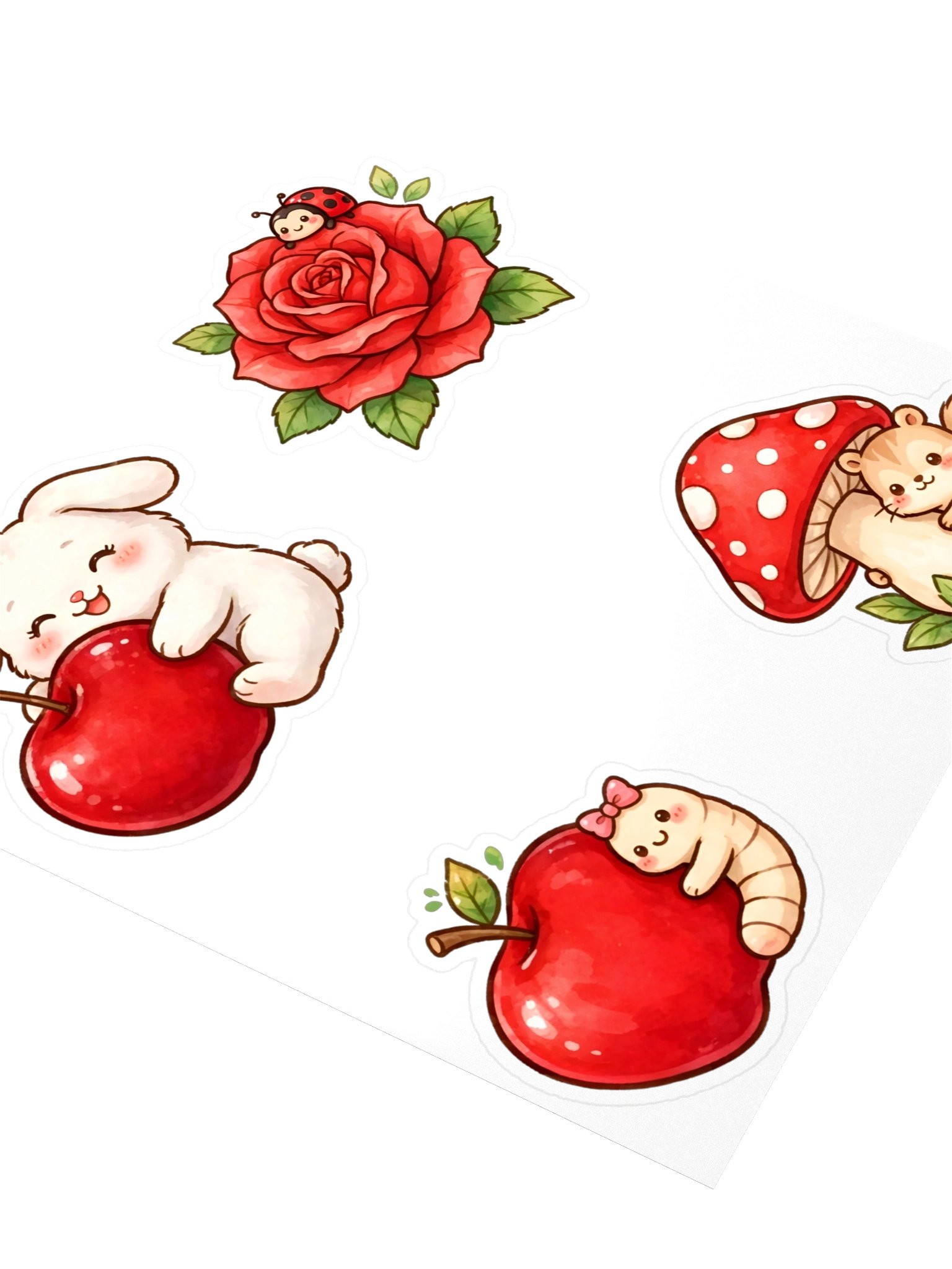 Cute Cartoon Apple & Mushroom Kiss Cut Stickers product image (2)