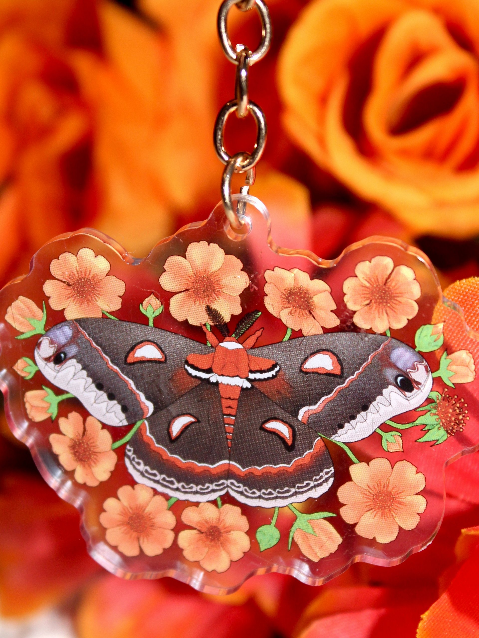 Floral Cecropia Moth Acrylic Keychain product image (2)