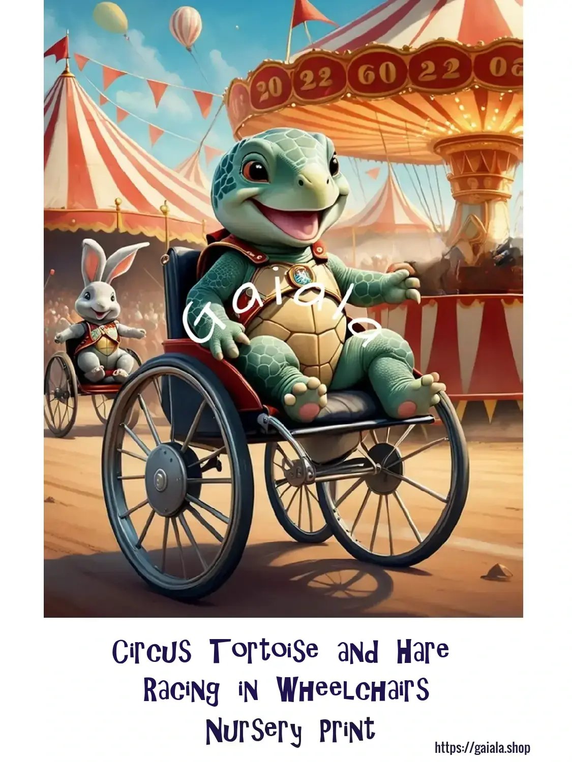 Circus Tortoise and Hare Racing in Wheelchair Child Wall Art product image (1)