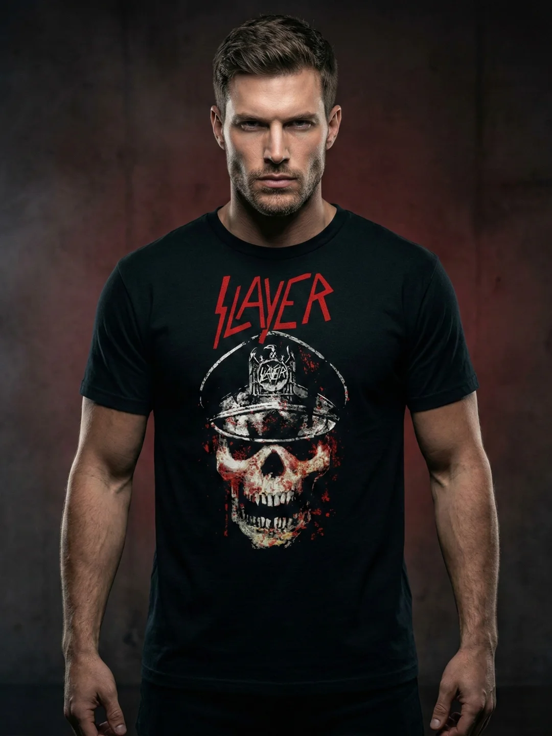 Slayer T-Shirt Military Skull Dark Art Blood Red Logo | Thrash Metal Graphic Tee Reign in Blood | Big Four Heavy Metal Collector Shirt product image (1)