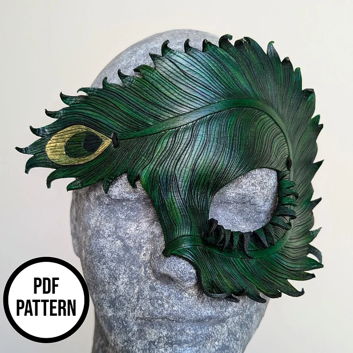 Peacock/Phoenix Half Mask - PDF Pattern for Leathercraft product image (1)