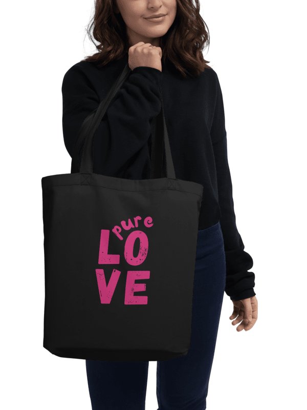 Pure pink LOVE on black organic Tote Bag product image (1)