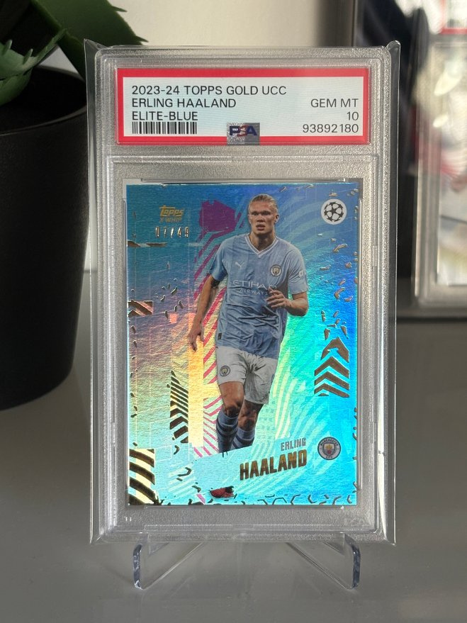 Erling Haaland 2023-24 Topps Gold UCC Elite-Blue /49 PSA 10 product image (4)