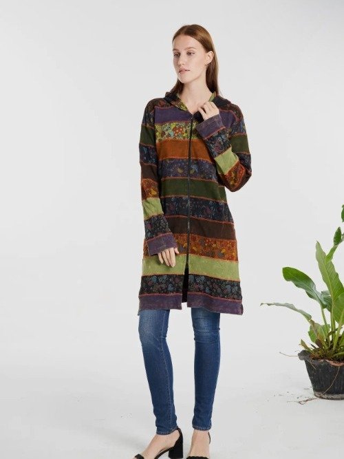 Women's Long Sleeve Shroom Patchwork Tunic Zip Hoodie product image (1)