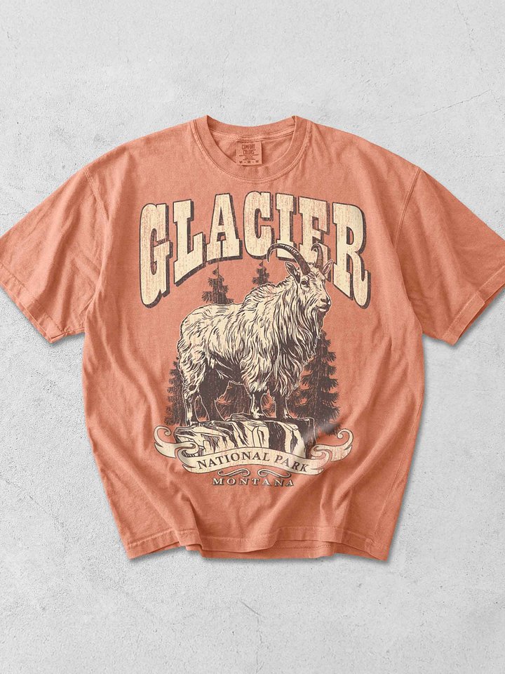 Glacier National Park Shirt – Vintage Mountain Goat Graphic Tee Montana product image (1)