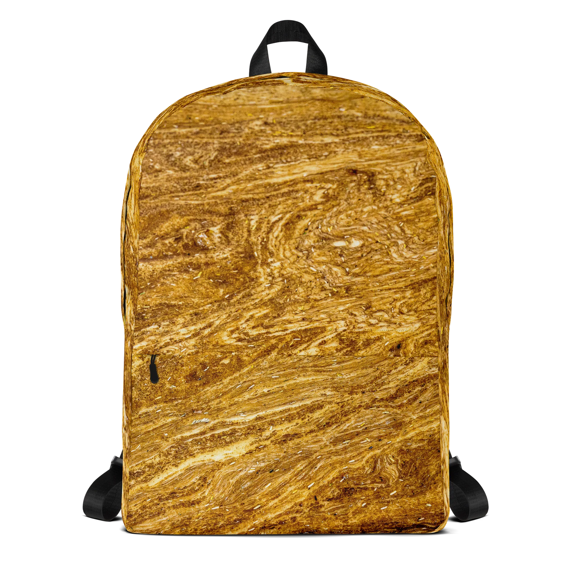 Golden Strata: Earthy Swirl Marble Pattern Backpack | Full Print Golden Ochre Travel Bag | Tiger Eye Boho Commuter Daypack product image (1)