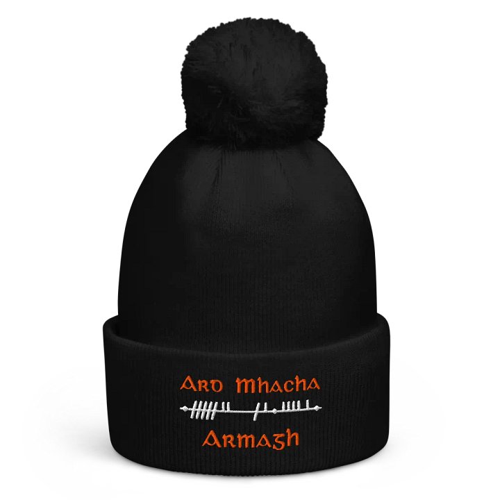 Armagh/Ard Mhacha Scholastic Style Ogham embroidered Pom-Pom Beanie product image (1)
