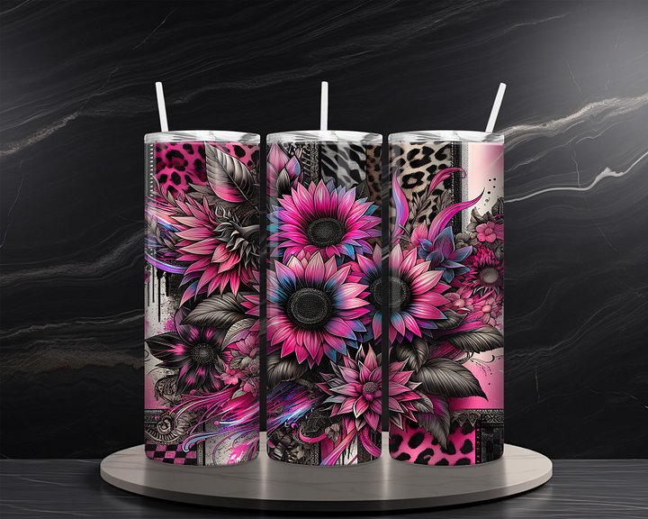 Neon Sunflowers 20 oz Skinny Tumbler Sublimation Design Digital Download PNG Instant DIGITAL ONLY Neon Leopard Sunflower 1 Tumbler Wrap product image (2)