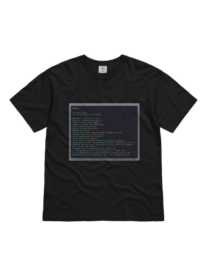 Pythonic Code - Zen Guiding Principles T-Shirt product image (1)