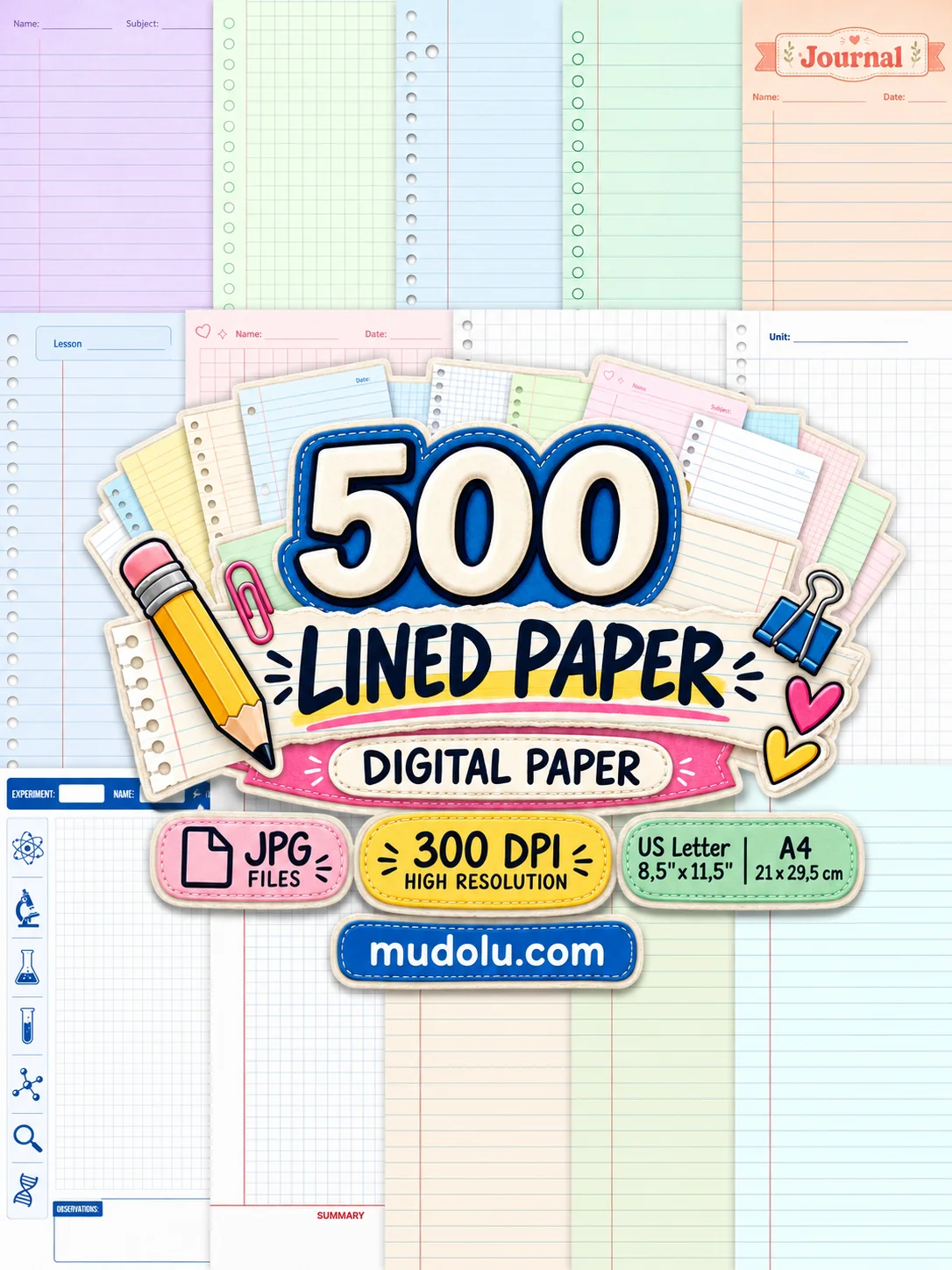 500 Lined Paper Bundle, Printable Notebook Pages, product image (6)