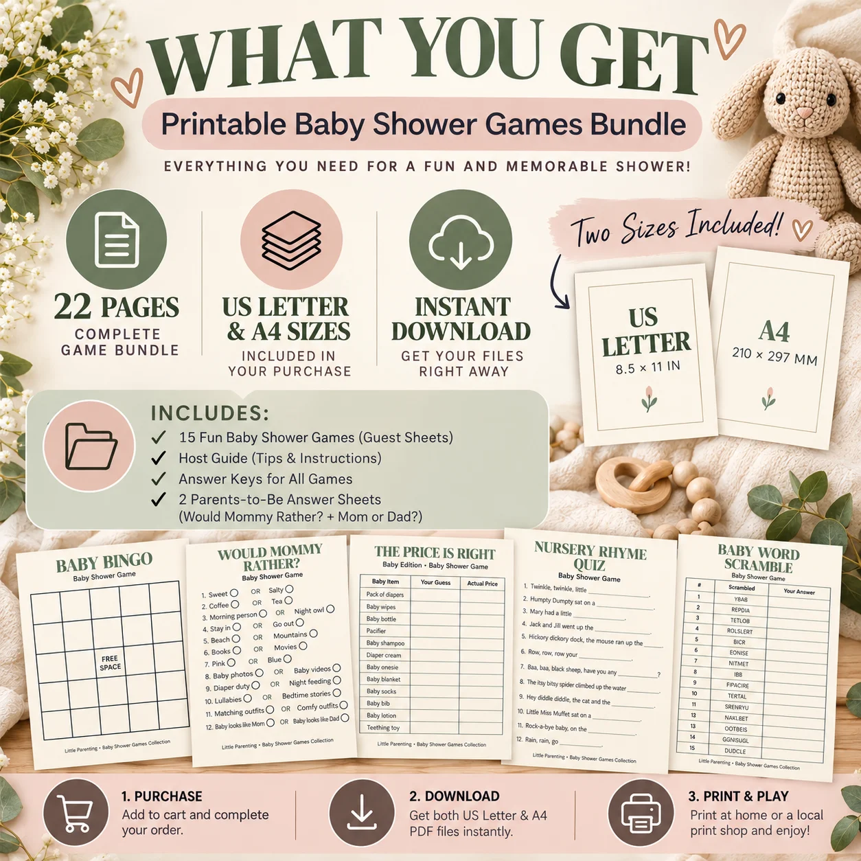 15 Baby Shower Games Printable Bundle – 22-Page Baby Shower Games PDF product image (3)