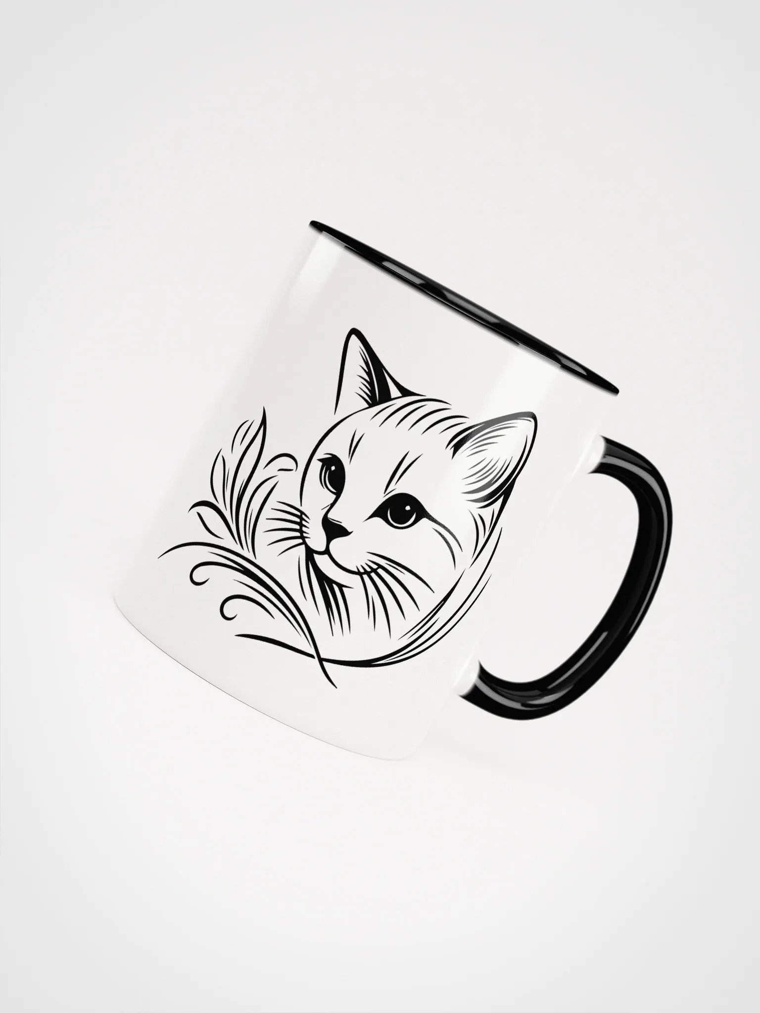 Cute Cat Line Art Mug with Color Inside product image (4)