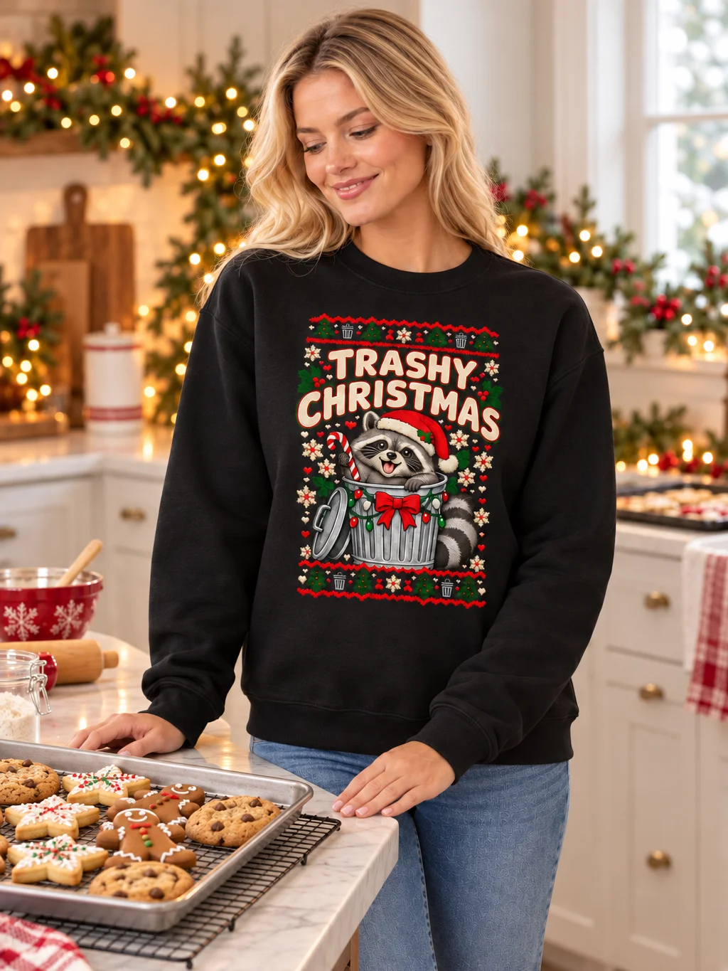 Trashy Christmas Raccoon Ugly Christmas Sweatshirt product image (3)