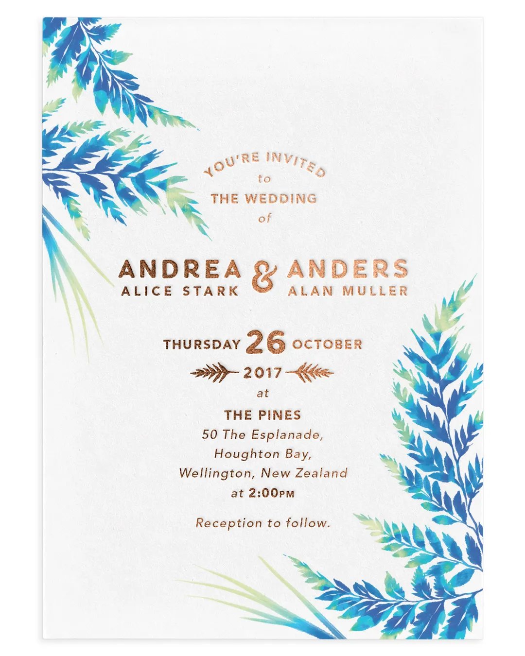 Watercolour Ferns Wedding Invitation Suite - Blue product image (1)