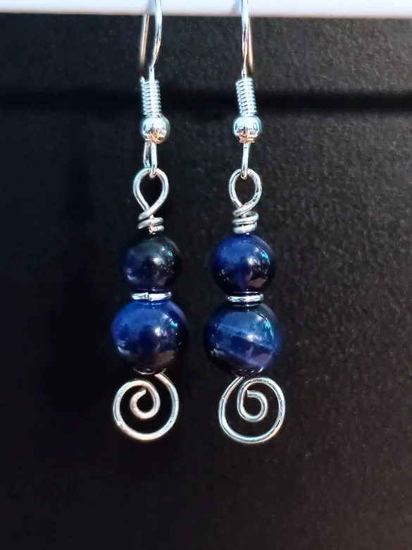 Celestial Spiral Earrings | Handmade, Blue, Dangle, Silver-Tone | "Starlit Journey" product image (3)