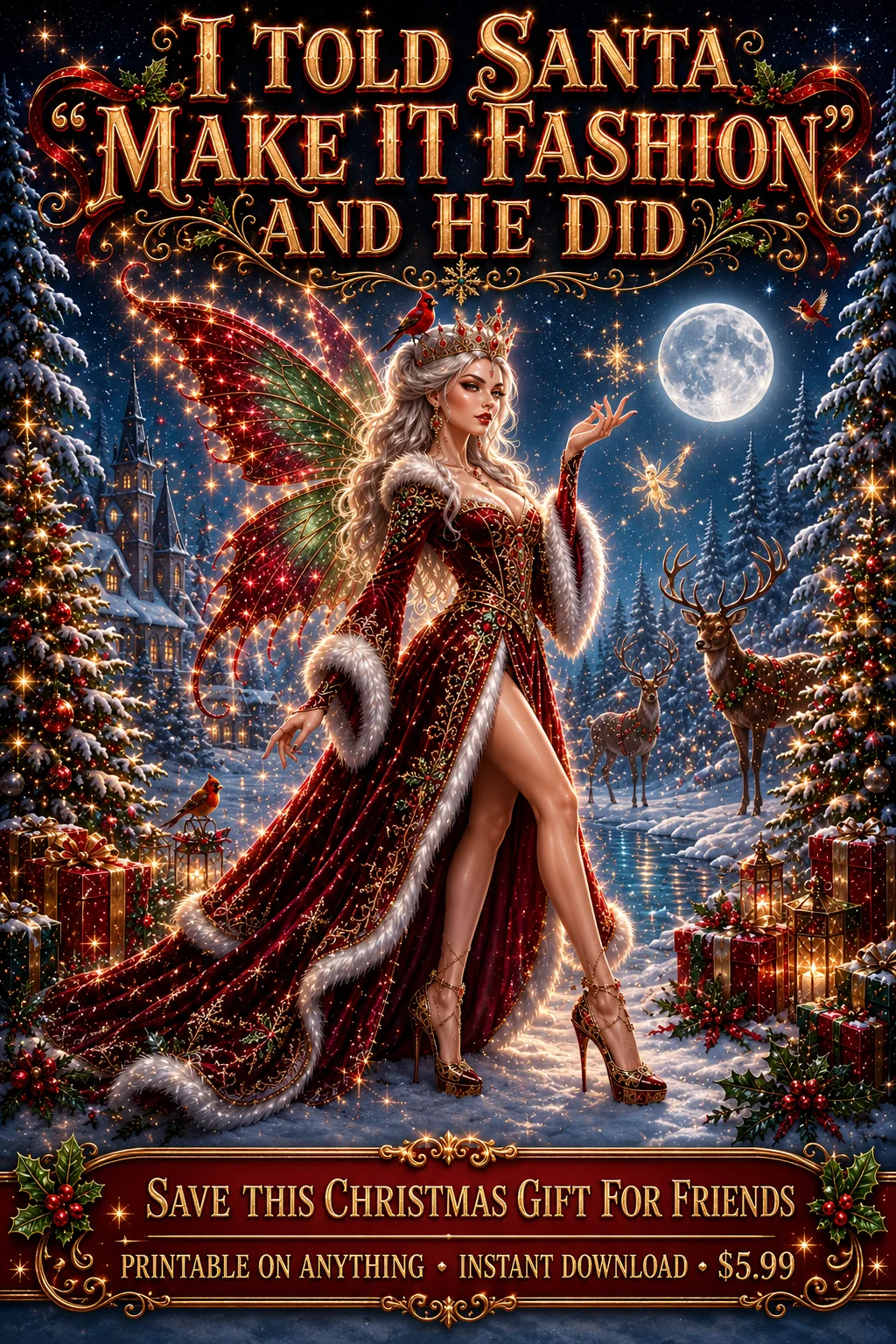 I Told Santa Make It Fashion Christmas Fairy Queen Digital Art Print 8K Instant Download product image (1)