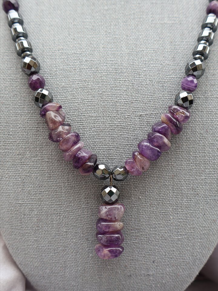 Amethyst Drop Hematite Necklace product image (2)