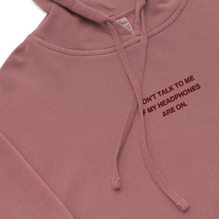 HEADPHONES ON (maroon) embroidered pigment hoodie product image (1)