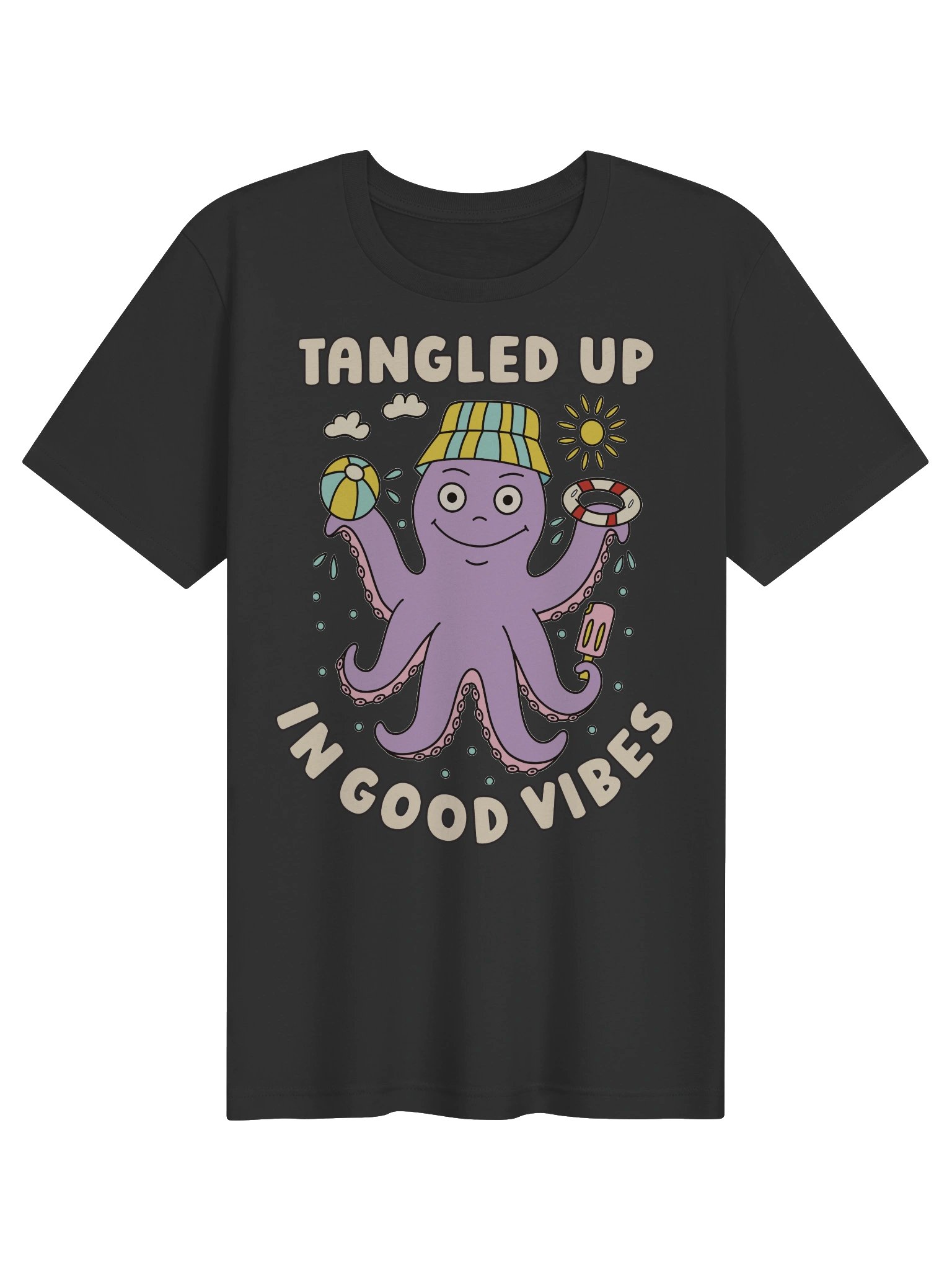 Tangled Up In Good Vibes Cute Silly Funny Octopus Unisex T-shirt product image (1)