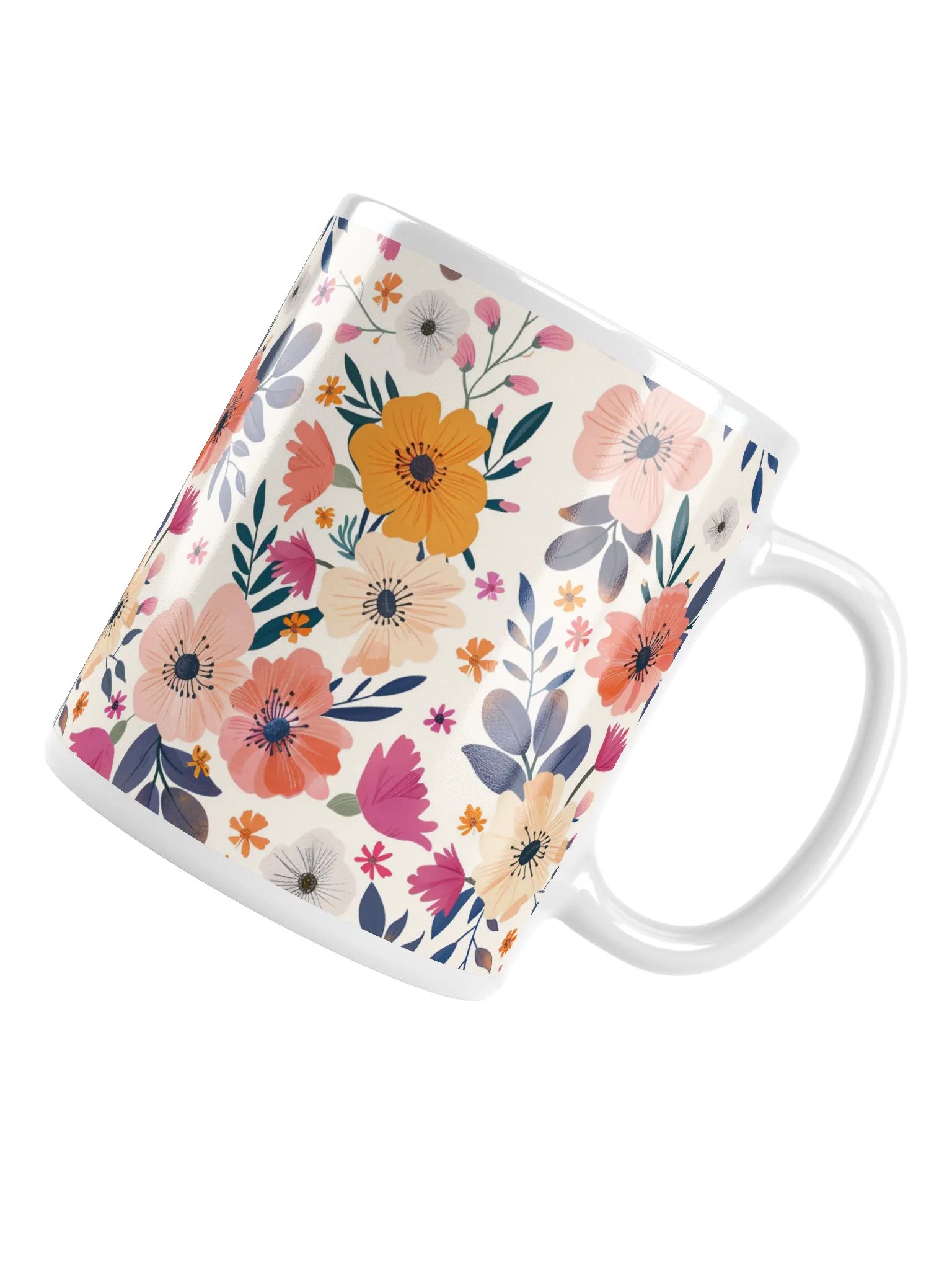 Multicolor Floral White Glossy Ceramic Mug by Treasure Pie product image (6)