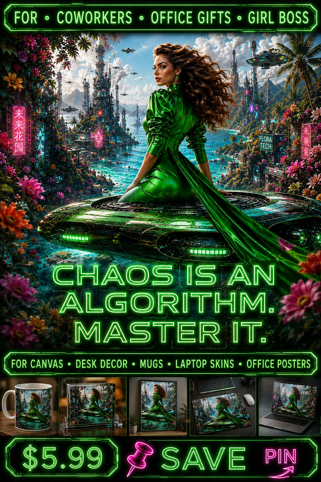 Gift For Coworker Woman Cyberpunk Office Decor Chaos Is An Algorithm Master It Girl Boss Poster product image (1)