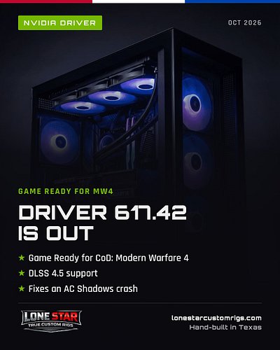 NVIDIA gamers: update before MW4 preloads this week. 🟢

✅ Driver 617.42 is Game Ready for CoD: Modern Warfare 4
✅ DLSS 4.5 su...